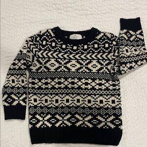 H&M Black and Cream Crewneck Alpine Ski Sweater